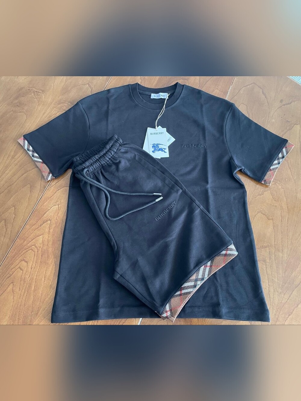 Burberry Men's Black Designer Shirt & Shorts Set- Size M